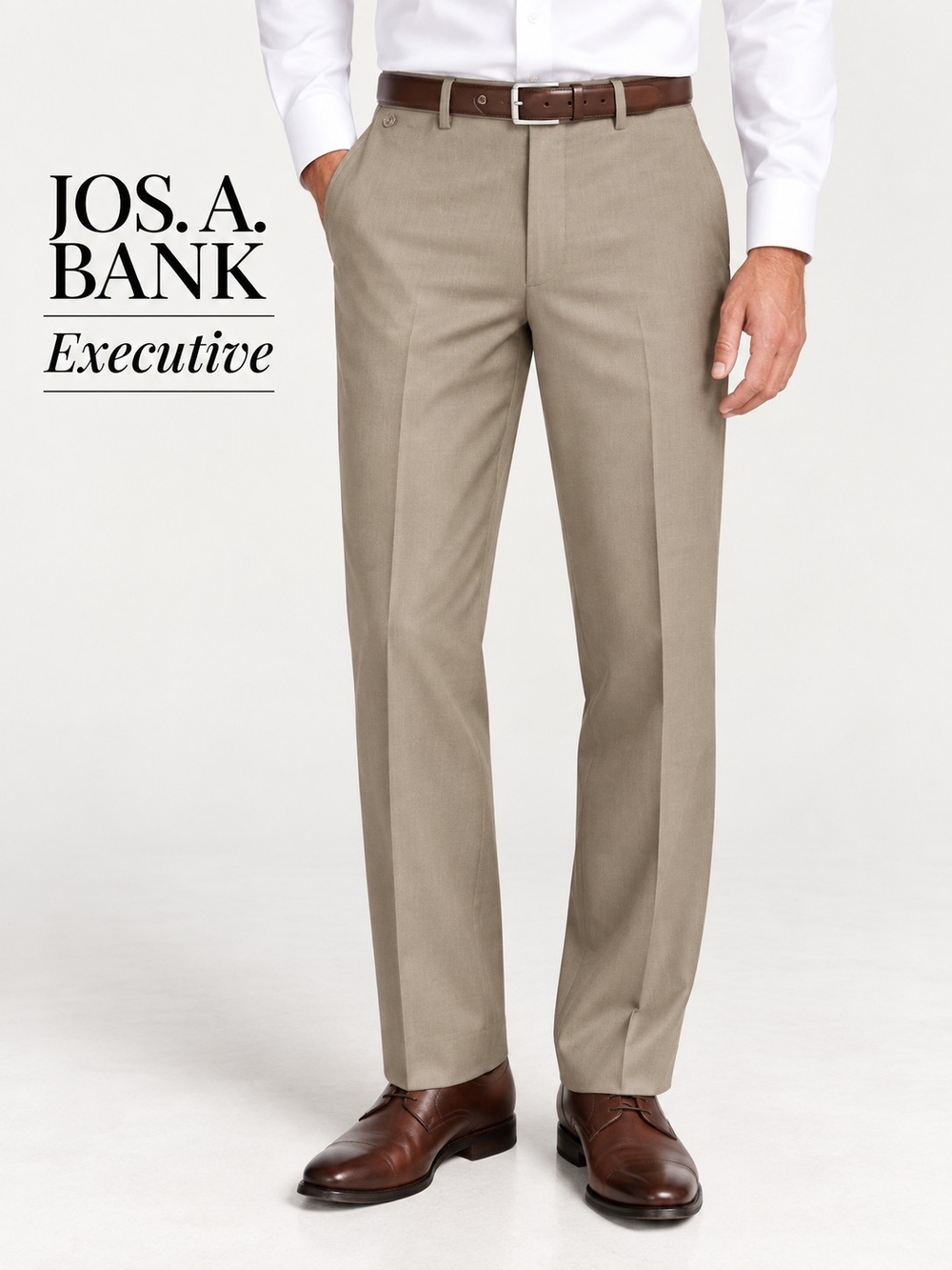 Jos. A. Bank Executive 42R 100% Wool Khaki Taupe Dress Pants Tailored Tan 42x30